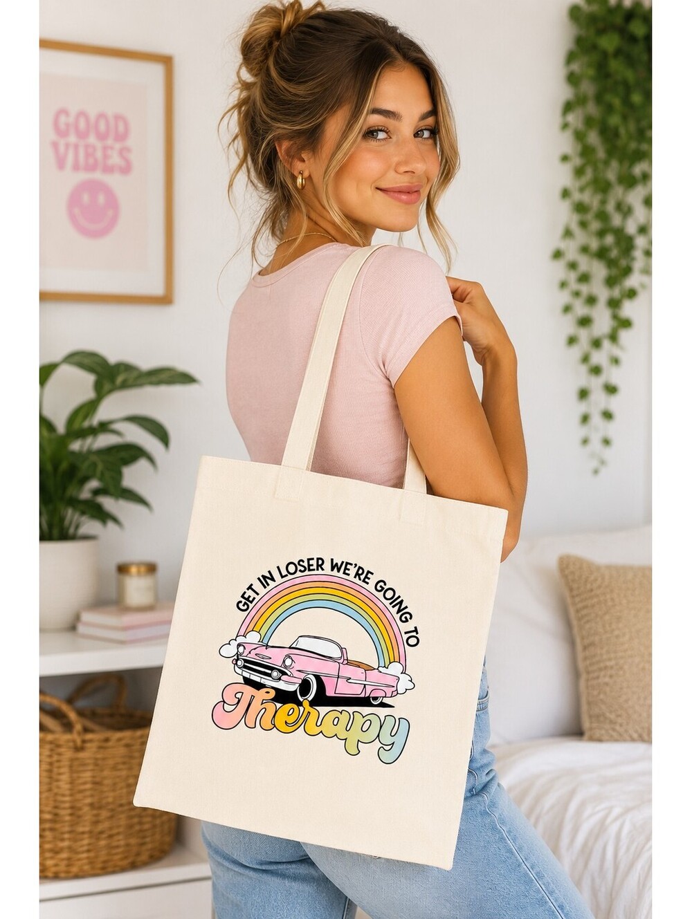 CANVAS TOTE BAG "Get In Loser We're Going To Therapy"